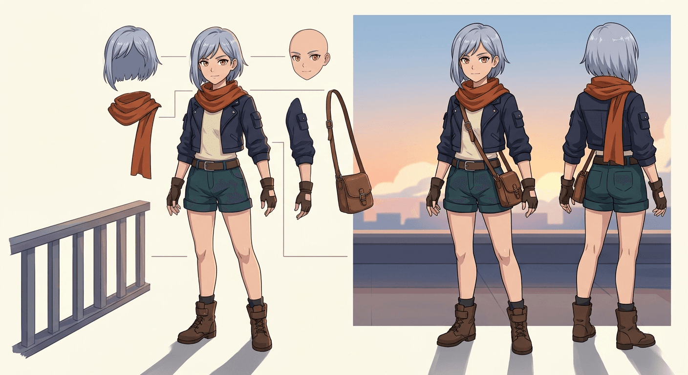 Exploded layer perspective showing anime character separation