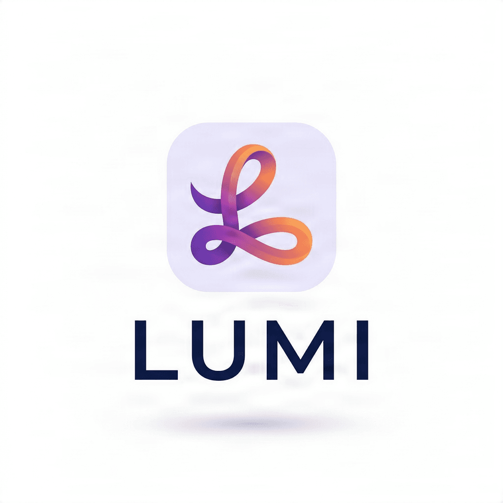 리본 스타일 그래픽, 그라데이션, 레터링이 특징인 원본 LUMI 로고.