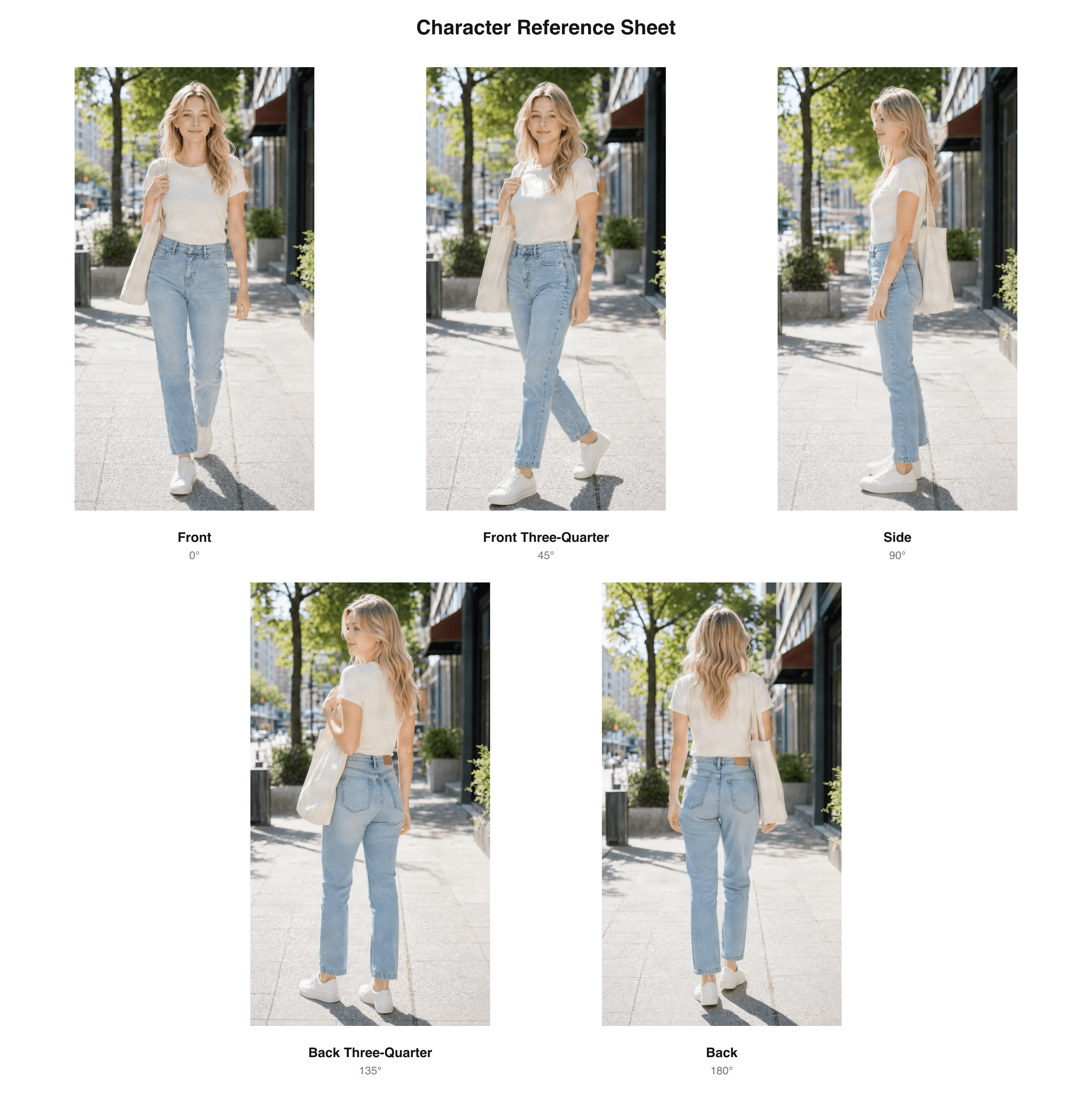 Five existing generated photo viewpoints combined into a reference sheet