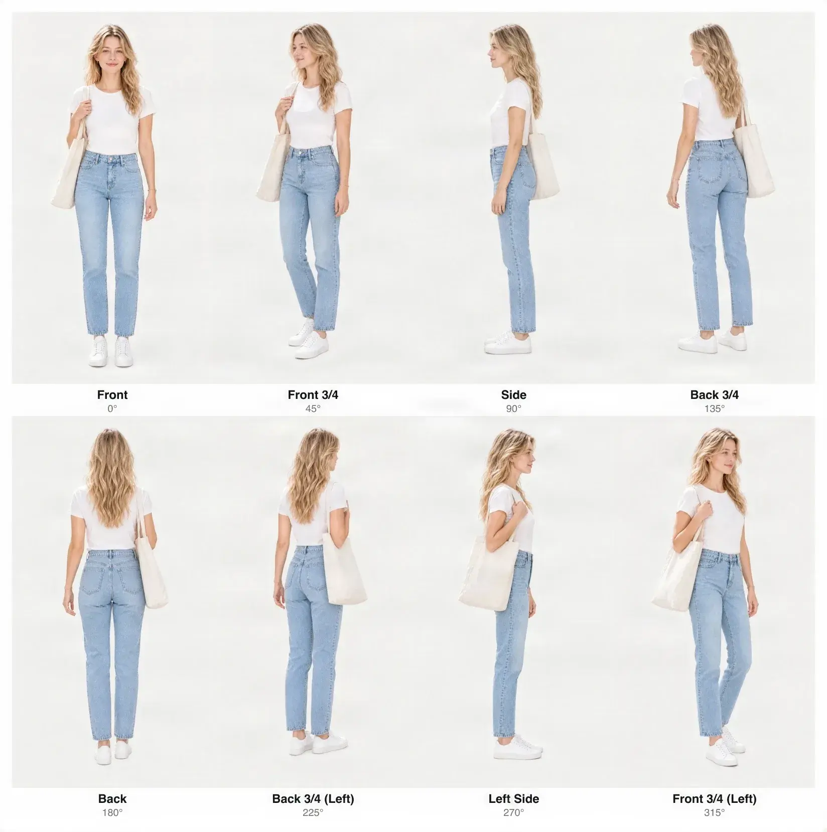 Street-Style Model eight-view turnaround sheet