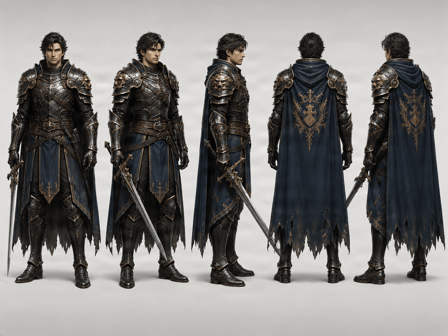 Existing fantasy character turnaround sample with multiple views