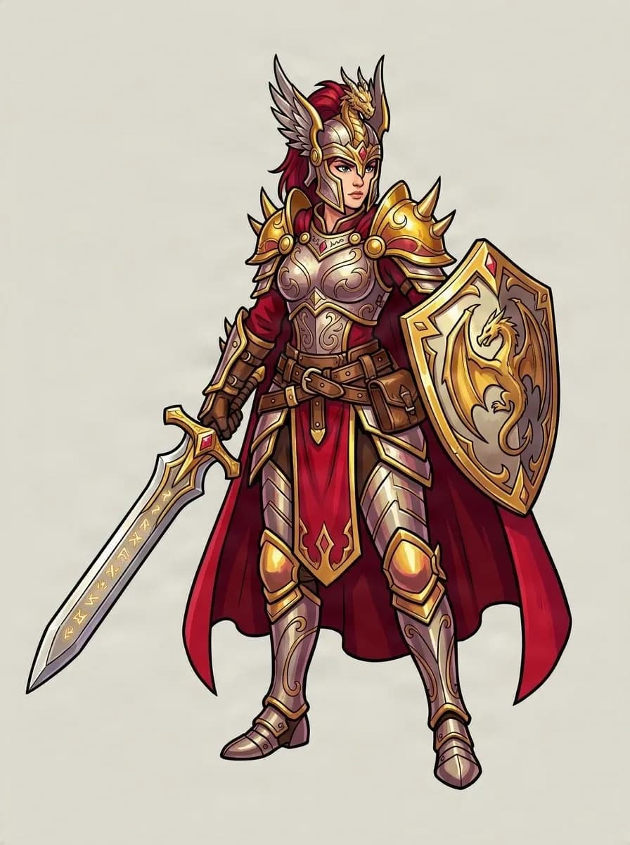 Original fantasy warrior artwork holding a sword and shield