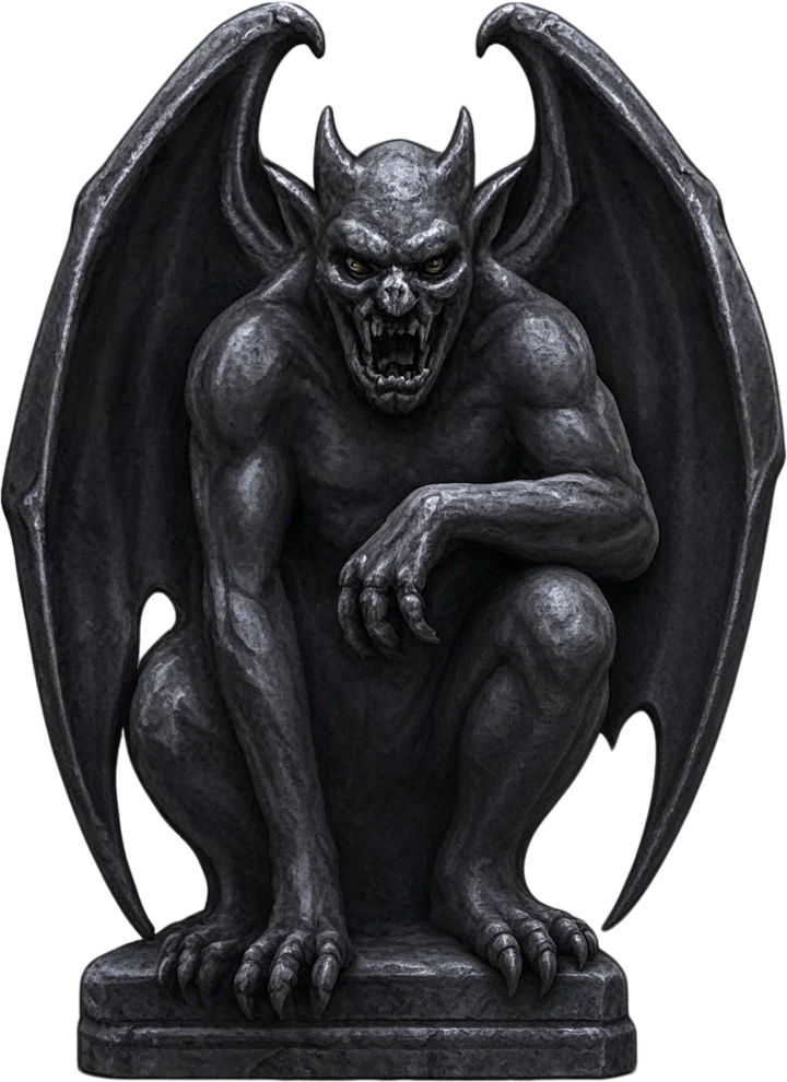 Left gargoyle statue كطبقة شفافة منفصلة